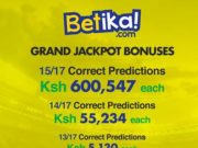 Pay Ksh 199 to Receive 4 Versions of Betika 17 Games Jackpot Predictions