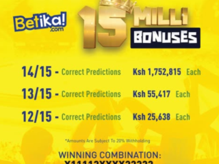 Ksh15M Betika Midweek Jackpot Predictions,26/8/2026