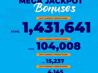 Sportpesa Mega Jackpot result for 13,14,15,16 and 17 games and bonuses paid
