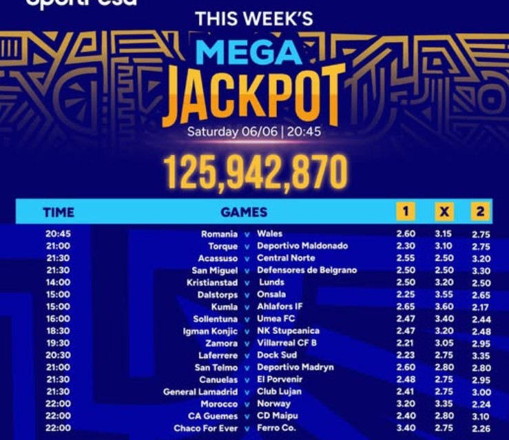17Games Free Sportpesa Mega Jackpot Predictions,6/6/2026:Make Ksh 125,942,870