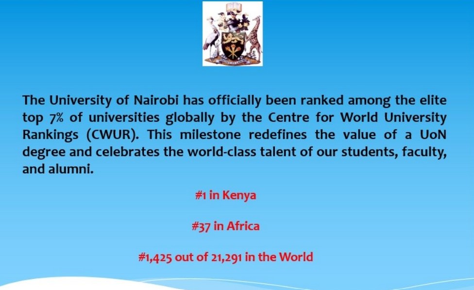 University of Nairobi ranked the best university in Kenya 2026