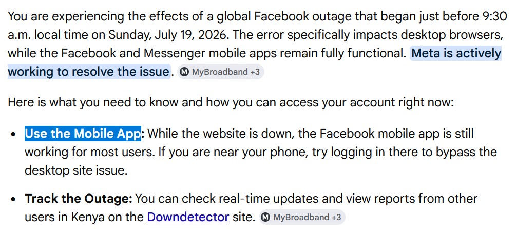 Facebook outage! Your account is currently unavailable due to a site issue. We expect this to be resolved shortly. Please try again in a few minutes