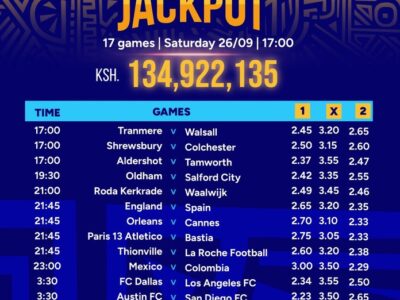 7 Sure Double chance games from Sportpesa Mega Jackpot this weekend,26/9/2026:Win Ksh 134,922,135