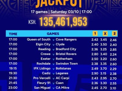 17 Games Sportpesa Mega Jackpot Predictions from Venas News,3/10/2029: Win Ksh 135,461,953